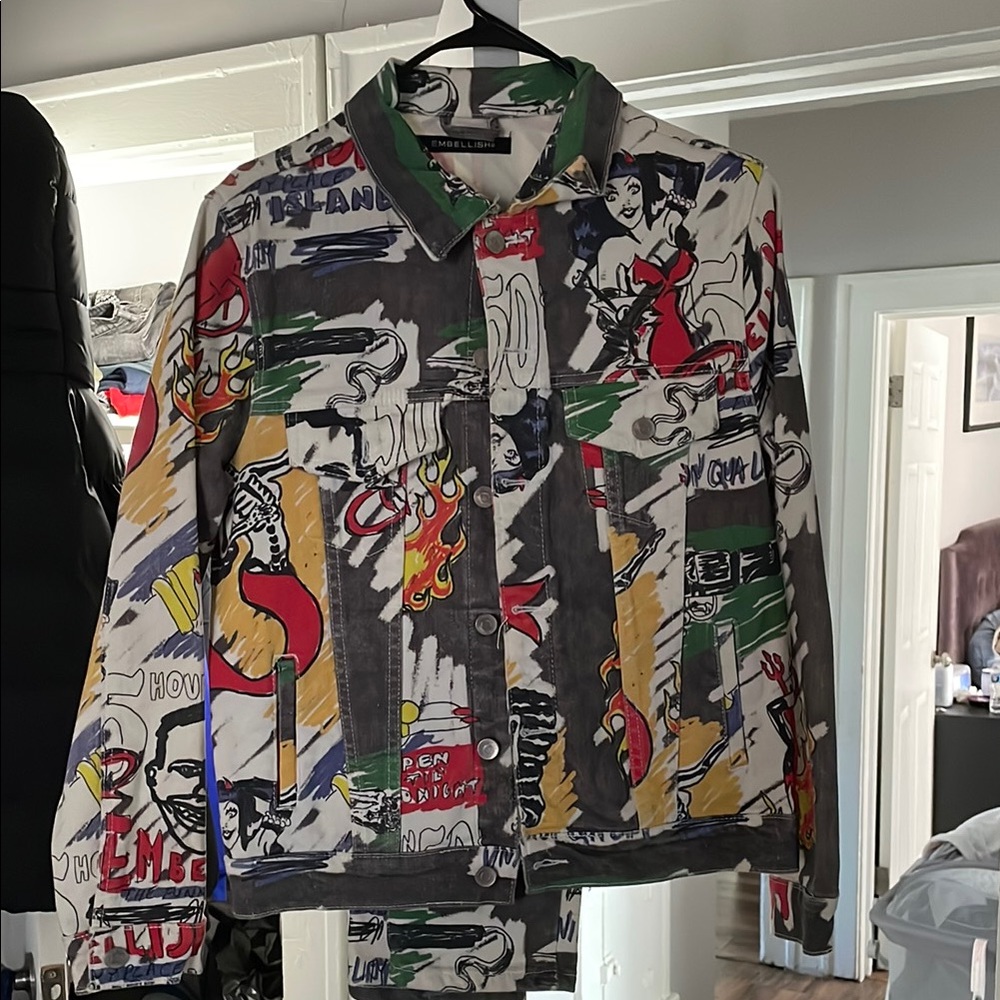 Red and Yellow Lightweight Graphic Shirt Jacket